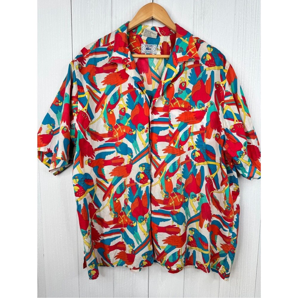 Lacoste Izod Vintage Tropical Parrot Print Short-Sleeve Button-Down Shirt XL